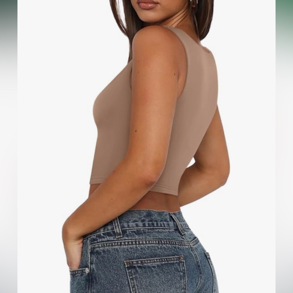 NWT Square Neck Sleeveless Double Lined Going Out Crop Basic Tank Tops - Picture 3 of 6
